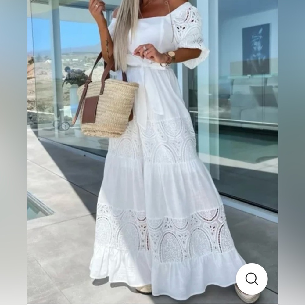 Elegant White Lace Maxi Dress